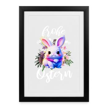 Frohe Ostern niedliche Osterhase - Gerahmtes Poster (27 × 37 cm) - Schwarz - Vorne