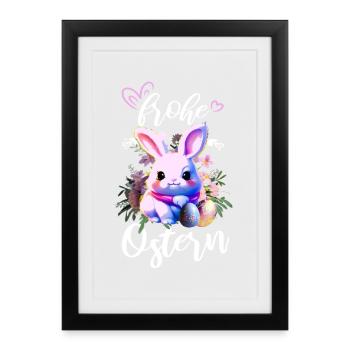 Floraler süßer Osterhase Frohe Ostern - Gerahmtes Poster (27 × 37 cm) - Schwarz - Vorne