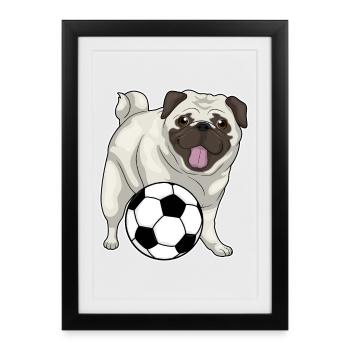 Pug Soccer Player Soccer - Affiche encadrée (27 × 37 cm) - noir - Devant