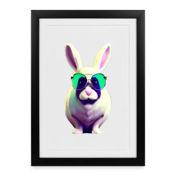 Lapin cool avec des lunettes de soleil - Affiche encadrée (27 × 37 cm) - noir - Devant