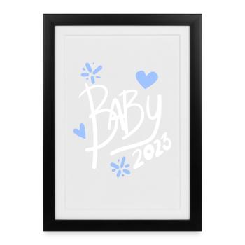 Bébé 2023 - Naissance enceinte 2023 - Bébé garçon - Affiche encadrée (27 × 37 cm) - noir - Devant