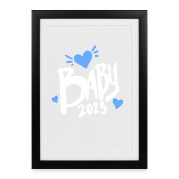 Bébé 2023 - Naissance enceinte 2023 - Bébé garçon - Affiche encadrée (27 × 37 cm) - noir - Devant