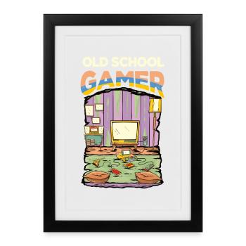Old School Gamer, Funny Retro Video Games Console - Framed poster (27 × 37 cm) - black - Front