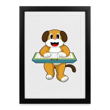 Hund Musiker Keyboard Musik - Gerahmtes Poster (27 × 37 cm) - Schwarz - Vorne