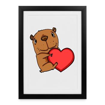 Capybara capybara heart motif - Framed poster (27 × 37 cm) - black - Front