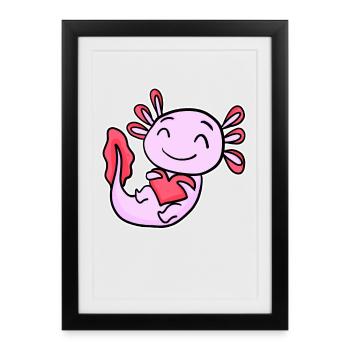 Axolotl Heart Love - Heart Motif - Affiche encadrée (27 × 37 cm) - noir - Devant
