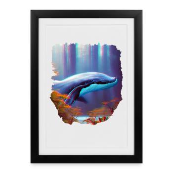 Surréalisme Art Baleine dans la forêt - Affiche encadrée (27 × 37 cm) - noir - Devant