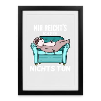 Faultier schlafen Spruch lustig Faul - Gerahmtes Poster (27 × 37 cm) - Schwarz - Vorne