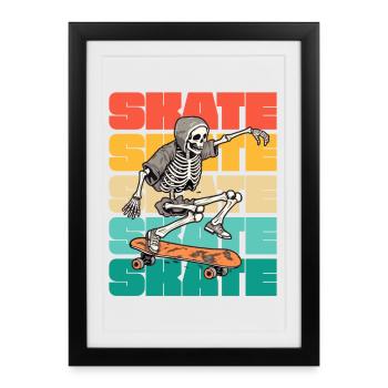 Skateboard Cool Skateboarder Skeleton Coloré - Affiche encadrée (27 × 37 cm) - noir - Devant