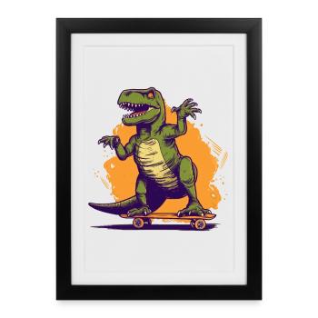 Planche à roulettes Cool Skateur T Rex Dinosaure - Affiche encadrée (27 × 37 cm) - noir - Devant