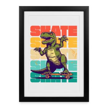 Skateboard Cool Skateboarder T Rex Dinosaur - Affiche encadrée (27 × 37 cm) - noir - Devant