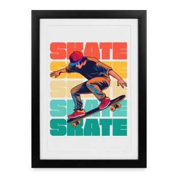 Skateboard Cool Skater Boy Colorful - Affiche encadrée (27 × 37 cm) - noir - Devant