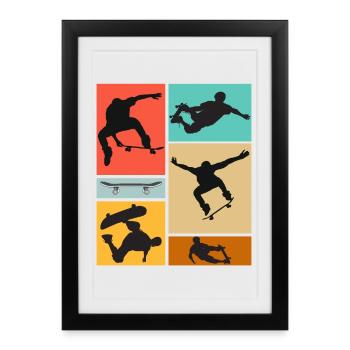 Skateboard Cool Skateboarder Collage Coloré - Affiche encadrée (27 × 37 cm) - noir - Devant