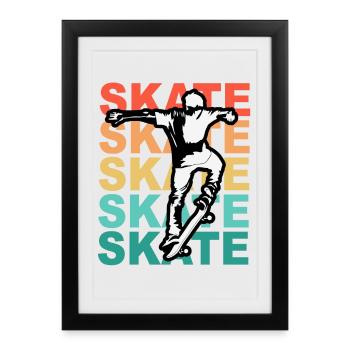 Skateboard Cool Skater Boy Colorful - Affiche encadrée (27 × 37 cm) - noir - Devant