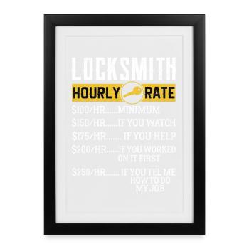 Serrurier Tarifs horaires Serrurier - Affiche encadrée (27 × 37 cm) - noir - Devant