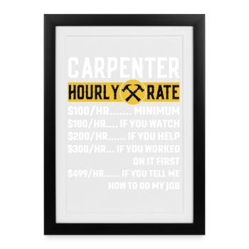 Vintage Carpenter Vêtements Woodworking Taux horaire - Affiche encadrée (27 × 37 cm) - noir - Devant