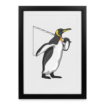 Canne à pêche Penguin Angler Canne à pêche - Affiche encadrée (27 × 37 cm) - noir - Devant