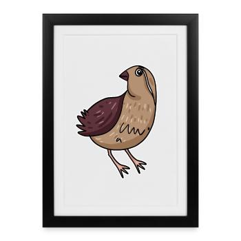 Caille Oiseau Motif Oiseaux - Affiche encadrée (27 × 37 cm) - noir - Devant