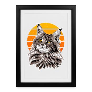 Cat Retro Sunset Holiday - Affiche encadrée (27 × 37 cm) - noir - Devant