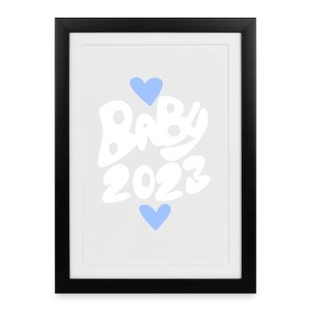 Bébé 2023 - Naissance enceinte 2023 - Bébé garçon - Affiche encadrée (27 × 37 cm) - noir - Devant