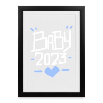 Bébé 2023 - Bébé garçon - Fils - Enceinte - Affiche encadrée (27 × 37 cm) - noir - Devant