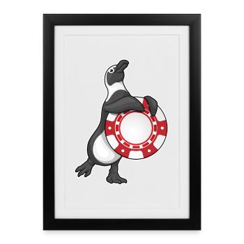 Penguin Poker Jetons de poker - Affiche encadrée (27 × 37 cm) - noir - Devant