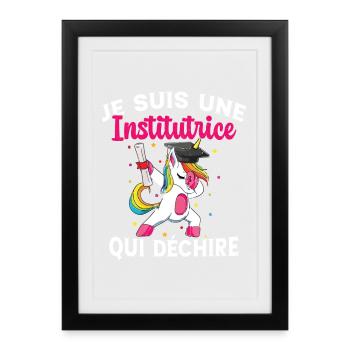 Femme Institutrice Qui Déchire Idée Enseignant - Affiche encadrée (27 × 37 cm) - noir - Devant