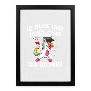 Femme Institutrice Qui Déchire Idée Enseignant - Affiche encadrée (27 × 37 cm) - noir - Devant