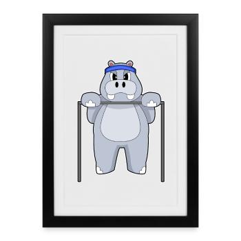 Hippopotamus Bodybuilders Tractions Culturisme - Affiche encadrée (27 × 37 cm) - noir - Devant