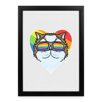 Rainbow - Cat Persian cat with glasses and heart - Framed poster (27 × 37 cm) - black - Front