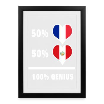 Pérou et France 100% génial Drapeaux - Affiche encadrée (27 × 37 cm) - noir - Devant