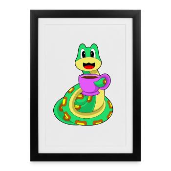 Snake cup of coffee - Framed poster (27 × 37 cm) - black - Front