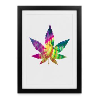 Tie Dye Batik Feuille de cannabis | Feuille de chanvre - Affiche encadrée (27 × 37 cm) - noir - Devant
