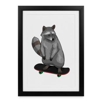 Raccoon Skater Skateboard - Affiche encadrée (27 × 37 cm) - noir - Devant