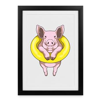 Été de nage dans la nage des cochons - Affiche encadrée (27 × 37 cm) - noir - Devant