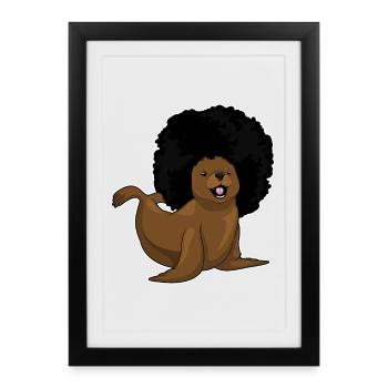 Coiffure afro Seal - Affiche encadrée (27 × 37 cm) - noir - Devant