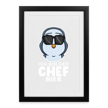 cooler Pinguin Chef Spruch - Gerahmtes Poster (27 × 37 cm) - Schwarz - Vorne