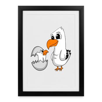 Famille de mouettes - mouette avec bébé - Affiche encadrée (27 × 37 cm) - noir - Devant