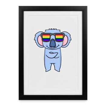 Arc-en-ciel - Koala avec lunettes - Affiche encadrée (27 × 37 cm) - noir - Devant