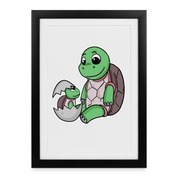 Turtle Family - Turtle with Baby - Framed poster (27 × 37 cm) - black - Front