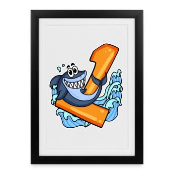 1 year old - school enrollment - shark motif - Framed poster (27 × 37 cm) - black - Front