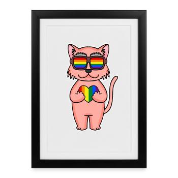 Rainbow Colorful Cat - Cool Cat - Affiche encadrée (27 × 37 cm) - noir - Devant
