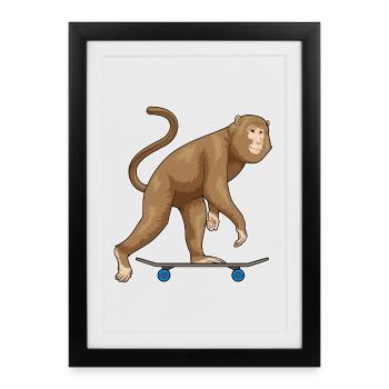 Affe Skater Skateboard - Gerahmtes Poster (27 × 37 cm) - Schwarz - Vorne