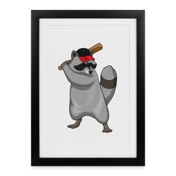 raccoon baseball baseball bat - Framed poster (27 × 37 cm) - black - Front