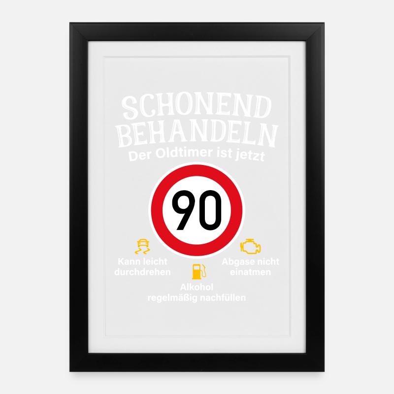 90. Geburtstag Schonend Behandeln Oldtimer Ist 90 - Gerahmtes Poster (27 × 37 cm) - Schwarz