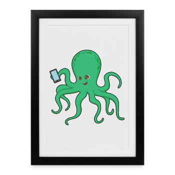 Octopus Smartphone - Affiche encadrée (27 × 37 cm) - noir - Devant