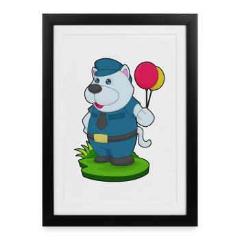 Dog Policeman Balloon Police - Framed poster (27 × 37 cm) - black - Front