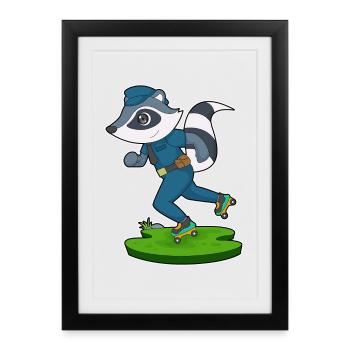 Raccoon Policeman Roller Skates Police - Framed poster (27 × 37 cm) - black - Front