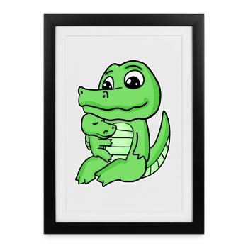 Famille Crocodile - Crocodile avec bébé - Affiche encadrée (27 × 37 cm) - noir - Devant