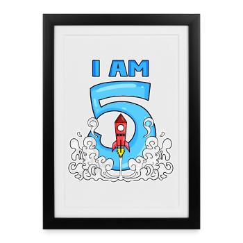 5 Birthday Boy Astronaut Rocket - cinq ans - Affiche encadrée (27 × 37 cm) - noir - Devant
